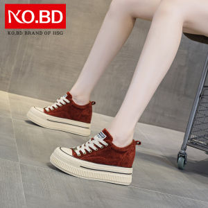 Casual Canvas Shoes Womens Thick Bottom Heightening Red Board Shoes Leatherette Slip-On Sneakers round Toe Rubber Outsole