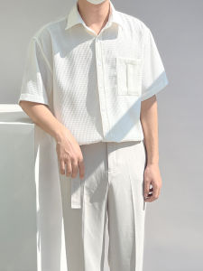 Summer Boys Shirt Classy Waffle Texture Classic Style Non-Ironing Pendant Stylish Loose Casual Half Short Sleeve