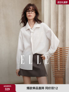 Elegant ELLE French Style Shirt for Women Commute Tie Neck Autumn New Fashionable Long Sleeve Striped Loose Fit Button down