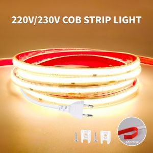 220V 230V COB LED Strip Light 296 LEDs/m High Brightness Waterproof Flexible LED Tape Ribbon for Room Kitchen Outdoor Lighting