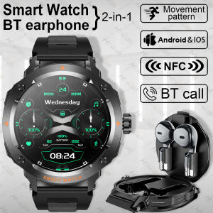 2025 NewSmart Watch With BT earphone 2-In-1 NFC Bluetooth Call Men Watch GPS Track Heart Rate Monitor Play Music SmartWatch GIFT