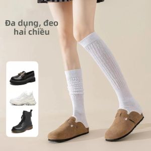 Nữ Cao Đến Đầu Gối Tất Dệt Kim Ấm Áp Cổ Bong Bóng Tất Giảm Béo Thu Đông Học JK Phong Cách Du Lịch 2 Bộ