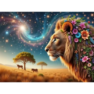 500/1000/1200/2000PCS Jigsaw Puzzle Serene Majestic Lion Surrounded By Flowers For Adults Perfect Gift For Animal Lovers