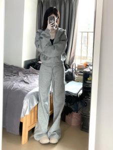 Quần Ống Rộng Ống Đứng Cạp Cao Cho Nữ Mùa Thu 2024 Quần Dài Thường Ngày Có Dây Rút Eo Đàn Hồi Quần Dài Đến Sàn