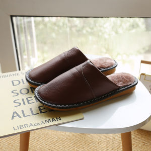 Dép Da Thật Haining Mùa Đông Cho Cặp Đôi Đế Dày Chống Thấm Nước Chống Trượt Ấm Áp Dùng Trong Nhà Bằng Da Bò Cotton Cho Nam Và Nữ