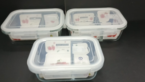 Rectangular Glass Food Storage Container Keeper Air Tight with Divider