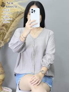 Kemeja Blouse Wanita Motif Bunga Garis Busui bisa pakai