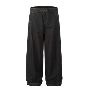 MADWITCH | Retro Denim Black Wide Leg Saber Jeans Loose Casual Trousers