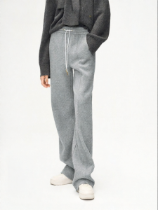 MO&Co. | Wool Blend Drawstring Elastic Waist High Rise Loose Straight Leg Sport Pants Soft Style