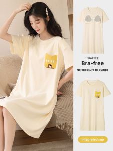 Pure Cotton Sleepwear Womens Style Summer New Comfortable Maternity One-Piece with Built-In Chest Pad Sleepwear Summer