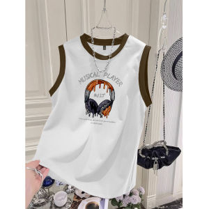 American Style Heavyweight Color Block Mens Summer Trendy Loose Casual Versatile Sleeveless T-Shirt Breathable Cotton round Neck