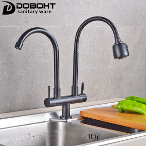 DOBOHT Stainless Steel Single Cold Water Tap Double Dual Spout Kitchen Faucet CT0089SS-BL