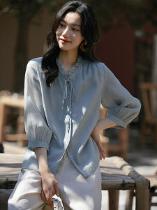 XiaoHanGe French Style Simple Black Tunic Shirt Silk Lyocell Fiber Office Work Place Commute Shirt XYG683412MG Seven Sleeve