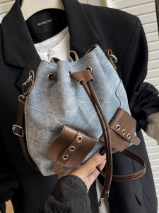 Retro Fashionable Small Bucket Bag Womens Crossbody Bag Drawstring Design Korean Style Summer 2025 Trend Handbag