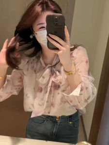 French Sweet Floral Chiffon Shirt Womens Early Spring Design High-End Feeling Niche Fashion Age-Defying Top Korean Style Commute