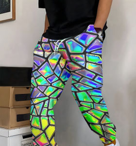 2026 Hot Selling Fashion Mens 3D Printed Laser Geometric Fragments 3D Texture Pattern Outdoor Hip-hop Street Wear Loose Pants