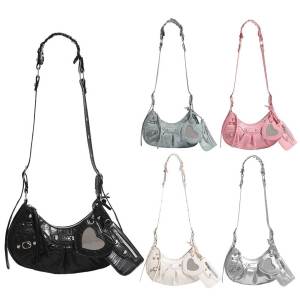 MOJOYCE Trendy Half Moon Shoulder Bag for Women with Rivet Embellishments in Punk Fashion for Casual Outings