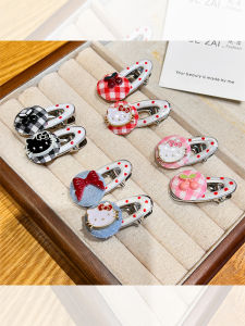 Cute KT Cat Butterfly Knot Button Hair Clip Womens Forehead Bangs Side Duckbill Hair Clip Hair Accessories Bangs Clip Hair Card