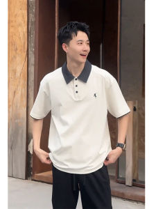 Áo Thun POLO Tay Ngắn Giả Hai Mảnh Màu Trắng Sữa Cho Nam Áo Thun Cổ Henry Thêu Tay Ngắn Mùa Hè Thường Ngày Cotton Polyester