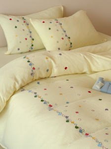 High-end Feel 100% Cotton Crinkled Fabric Four-piece Bedding Yellow
