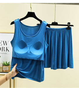 ชุดนอนผู้หญิง Modal ฤดูร้อน ไซส์ใหญ่ ชุดนอนหลวมๆ แขนกุด เสื้อคลุมกันหนาว ชุดนอนสบายๆ ผ้าฝ้ายบาง ชุดนอนฤดูร้อน