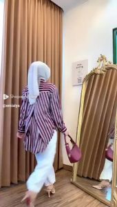 Kemeja wanita lengan panjang salur terbaru 2024 viral instagram model silang belakang jumbo