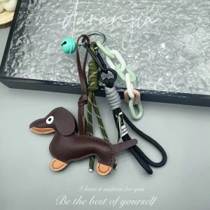 Classic PU leather bag decoration Cute Puppy Dog Bag Pendant Key Chain Fashion Dachshund Key Ring DIY Bag Charm Small Gifts