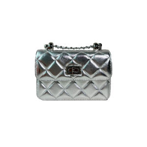 Silver Double Ball Tofu Bag Womens Genuine Leather High-End Sensation Diamond Chain Shoulder Crossbody Small Square Bag