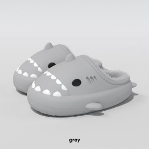 Shark Cotton-Padded Shoes Home Indoor Non Slip Waterproof Winter Mens and Womens Heattech Plaid Abrasion Resistant Height Increasing Bag Heel Fur Cotton Slippers