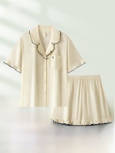 miiow | Cat Woman Summer Ice Silk Sleepwear Loose Short Sleeve Shorts Home Clothes Set Breathable Cool Feeling Casual Plus Size Ladies