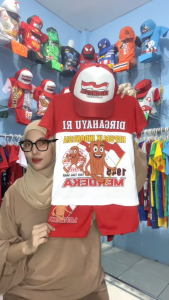 Setelan anak lai-laki dan perempuan usia 1-10 tahun motif merah putih combinasi tungtung sahur/Setelan anak motif merah putih acara agustusan