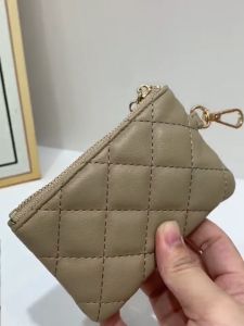 Genuine Quilted Plaid Leather Mini Coin Purse Keychain Wallet