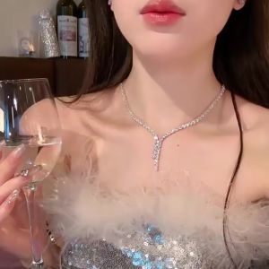 YADORNOS 2pcs Perhiasan Pernikahan Set Rhinestone Kalung Pernikahan Menarik dan Earrings