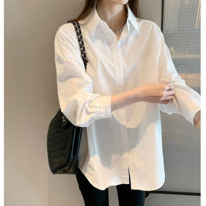 เสื้อเชิ้ตสีขาวเสื้อดูแพงแนวเย็นชานิยมในคนกลุ่มหนึ่งมีดีไซน์สไตล์ตะวันตกแฟชั่นสำหรับผู้หญิงเสื้อเชิ้ตแขนยาวสไตล์ฝรั่งเศสแบบผู้หญิง
