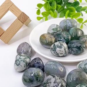 Natural Crystal Moss Agate Irregular Polishing Mineral Specimen Reiki Healing Tumbled Stone Aquarium Home Decor