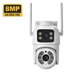 Camera IP Wifi An Ninh Ngoài Trời 8MP Hai Ống Kính Hai Màn Hình Chống Nước PTZ Giám Sát CCTV Với Chức Năng Tự Động Theo Dõi Và Đàm Thoại Hai Chiều