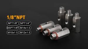 Stainless Steel Side Holes Oil Pressure Sensor Connector 1/8"NPT Female To M12 M10 M14 Feed Line Gauge Tee Adapter