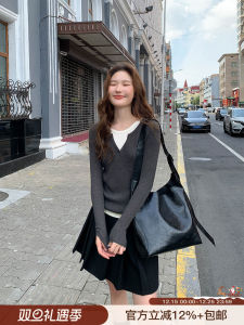 Áo Len Dệt Kim Ôm Vừa Vặn Màu Tương Phản Cho Nữ Mùa Thu 2025 Áo Len Dệt Kim Cổ Tròn Dài Tay Thường Ngày Phong Cách Công Sở