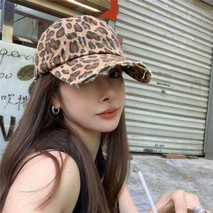 หมวกเบสบอลลายเสือดาวย้อนยุคสไตล์เกาหลี ฤดูใบไม้ผลิและฤดูร้อน หมวกทรงปากเป็ดทรงลำลองสำหรับผู้หญิงและผู้ชาย ทรงหน้ามน ทรงทันสมัย