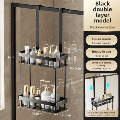 1/2tiers Bathroom Hanging Shelf Punch Free Bathing Supplies Metal Storage Rack Shower Room Over The Door Toiletries Organizer
