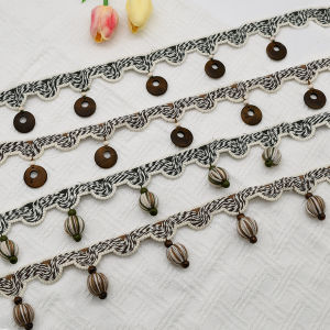 New Tianhe Lace Curtains Exquisite Embroidery Zero Cut Silk Beaded Wooden Side Vintage Green Mermaid Decorative Home Fabric