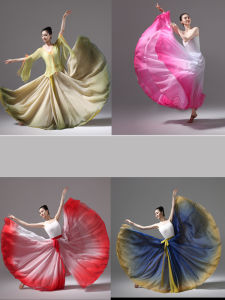 Modern Classical Dance Skirt Half-length One-piece Gradient Color Windy Stage Performance Costume 360-degree Big Swing Skirt