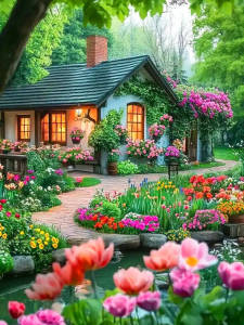 Huacan 5D Diamond Painting Fairy Garden Flower Diamond Mosaic Landscape Complete Kit Wall Decor