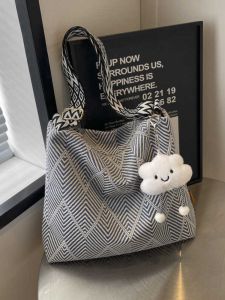 Casual Large Capacity Canvas Bag Womens 2024 New Arrival All-Match Commute Crossbody Bag Wide Shoulder Strap Shoulder Tote Bag