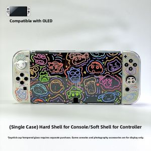Qile Nintendo Switch Protective Case Cartoon Doodle Oled Hard Shell Handle Base Soft Silicone Cover for Switch Games Accessories