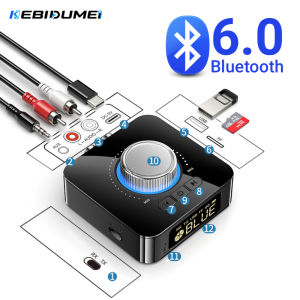 Kebidumei | KEBIDUMEI Bluetooth 6.0 Receiver Transmitter TF/U-Disk RCA 3.5mm AUX Audio Wireless Adapter Remote Control For Car Speaker Amp