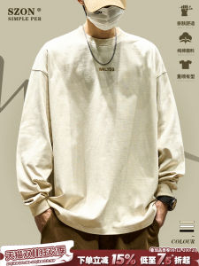 Long Sleeve T-Shirt Mens Japanese Style Simple Embroidery Pure Cotton Inner Wear Base Shirt Spring Autumn Loose Heavy Sweatshirt Trendy