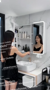 Bathroom Mirror Cabinet with Light Dual Touch HD Mirror waterproof bathroom mirror cabinet for Toilet Organizer Cabinet