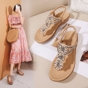 Womens Flip-Flops with Toe Clip Summer Outwear New Arrival Bohemia Rhinestone Soft Bottom Beach Splint Sandals Shoes