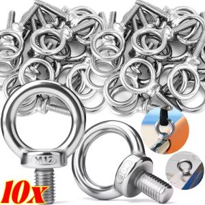 10Pcs Shoulder Eye Bolts M4 M5 M6 M8 Stainless Steel Machinery Shoulder Lifting Ring Eye Bolt for Machinery Anchor Hoist